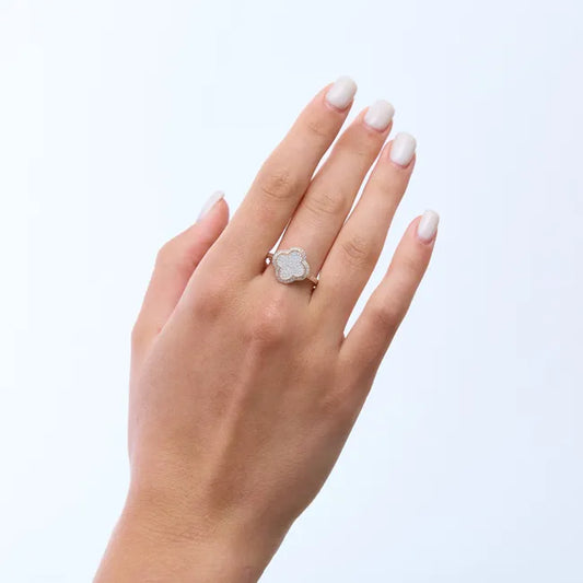 Silver Clover Ring Fully Set with Cubic Zirconia