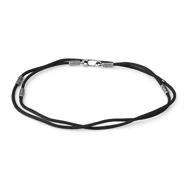 Balabinka Silver Thin Silk Cord Necklace with Decorative Inserts