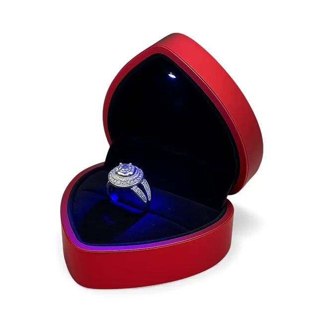 Balabinka Silver Ring Luxury with Red Heart Lighted Case