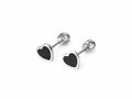 Balabinka Silver Heart Stud Earrings with Black Enamel
