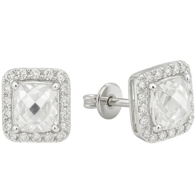 Balabinka Square CZ Stud Earrings with Halo Setting