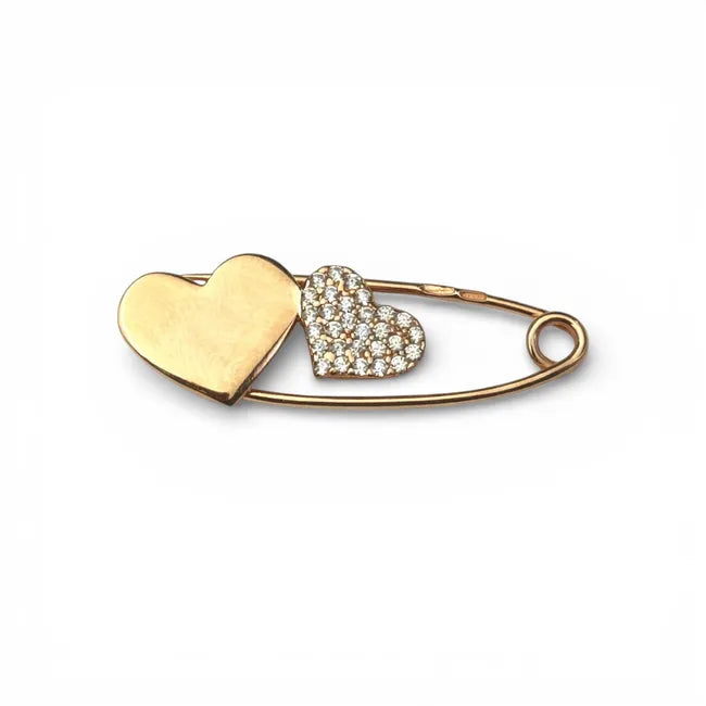 Balabinka Silver Two Hearts Safety Pin Brooch (Gold Plated)