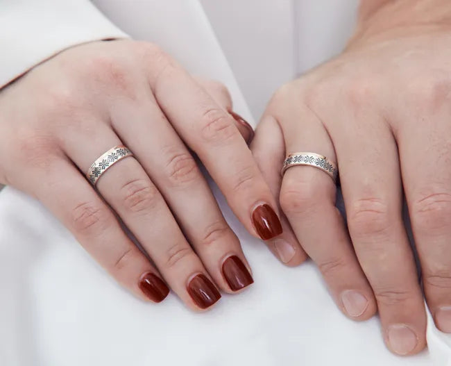 Balabinka Silver Vyshyvanka Wedding Rings