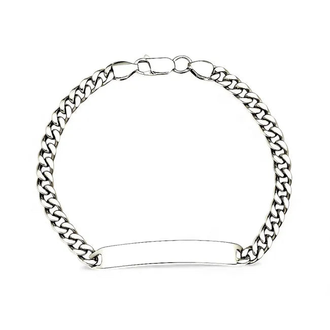 Balabinka Silver Curb Bracelet with Engravable Plate