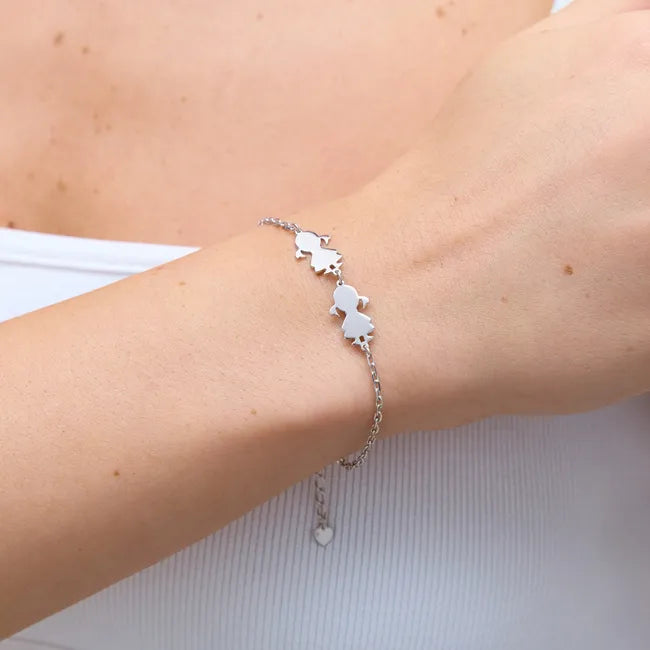 Balabinka Silver Engraving Bracelet Two Daughters