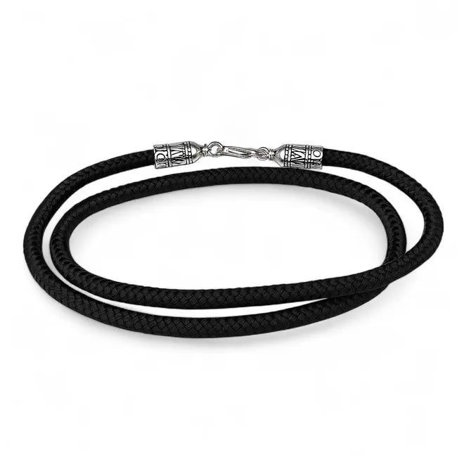 Balabinka Silver Shield Silk Cord Necklace with Decorative Inserts