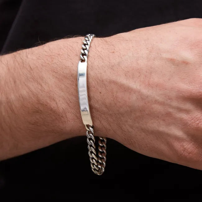 Balabinka Silver Curb Bracelet with Engravable Plate