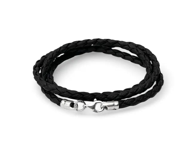 Balabinka Silver Braided Leather Cord Necklace