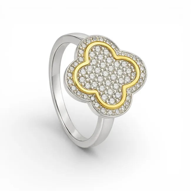 Silver Clover Ring Fully Set with Cubic Zirconia