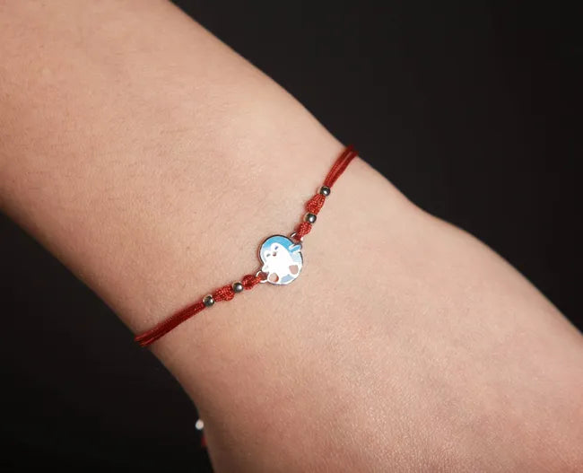 Balabinka Silver Kids Silk Bracelet with Penguin Charm