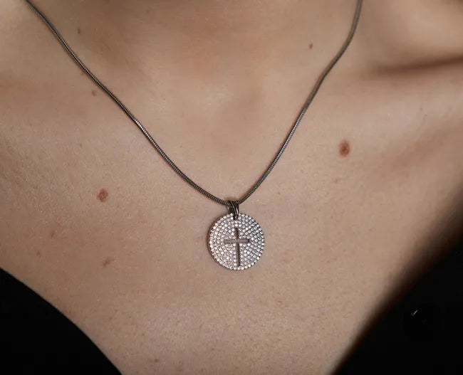 Balabinka Silver Pendant Maria Cross Disc