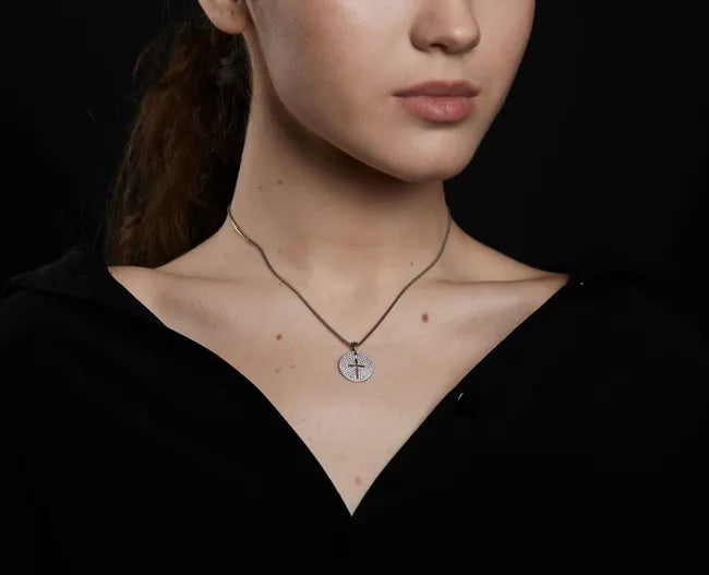 Balabinka Silver Pendant Maria Cross Disc