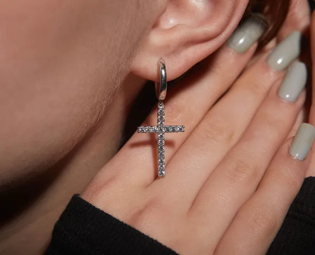 Balabinka Silver Congo Hoop Earrings with Zirconia Crosses