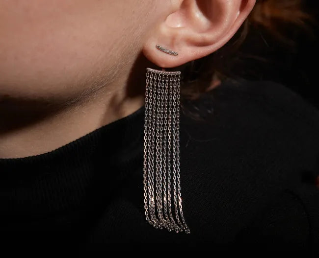 Balabinka Tango Transformer Silver Stud Earrings with Chain Tassels