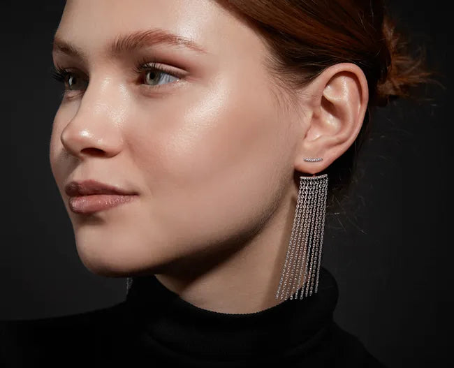 Balabinka Tango Transformer Silver Stud Earrings with Chain Tassels