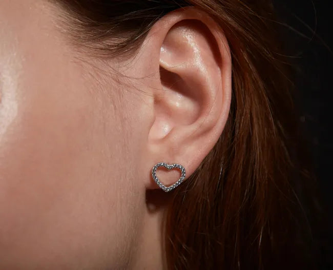Balabinka Silver CZ Heart Stud Earrings