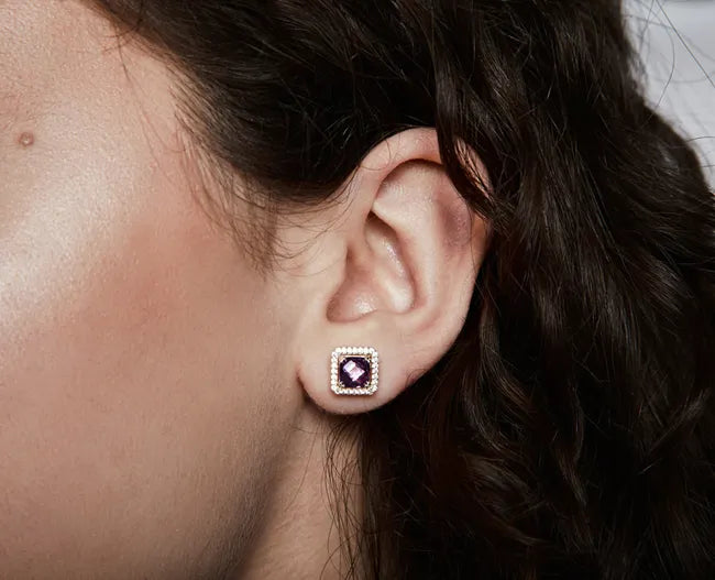 Balabinka Square CZ Stud Earrings with Halo Setting