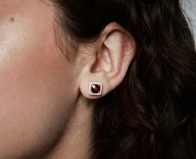 Balabinka Square CZ Stud Earrings with Halo Setting