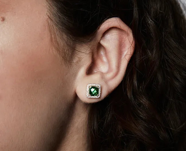 Balabinka Square CZ Stud Earrings with Halo Setting