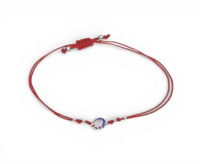 Balabinka Silver Kids Silk Bracelet with Penguin Charm