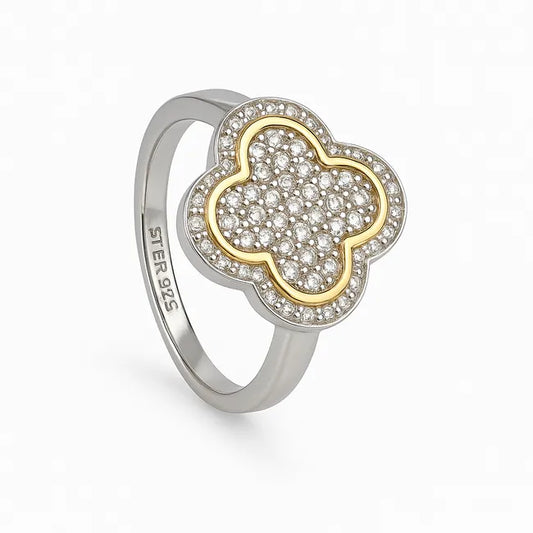 Silver Clover Ring Fully Set with Cubic Zirconia