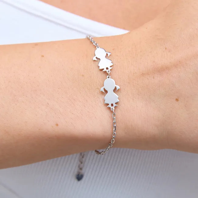 Balabinka Silver Engraving Bracelet Two Daughters