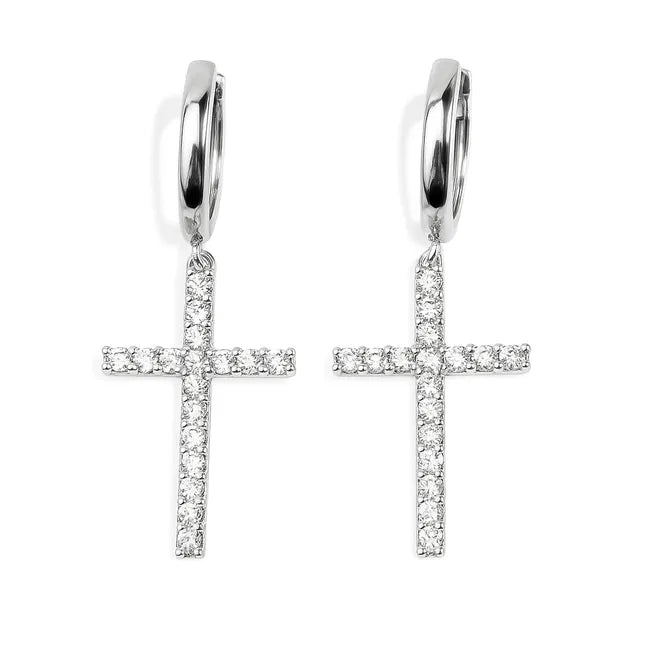 Balabinka Silver Congo Hoop Earrings with Zirconia Crosses