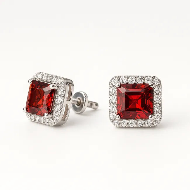 Balabinka Square CZ Stud Earrings with Halo Setting
