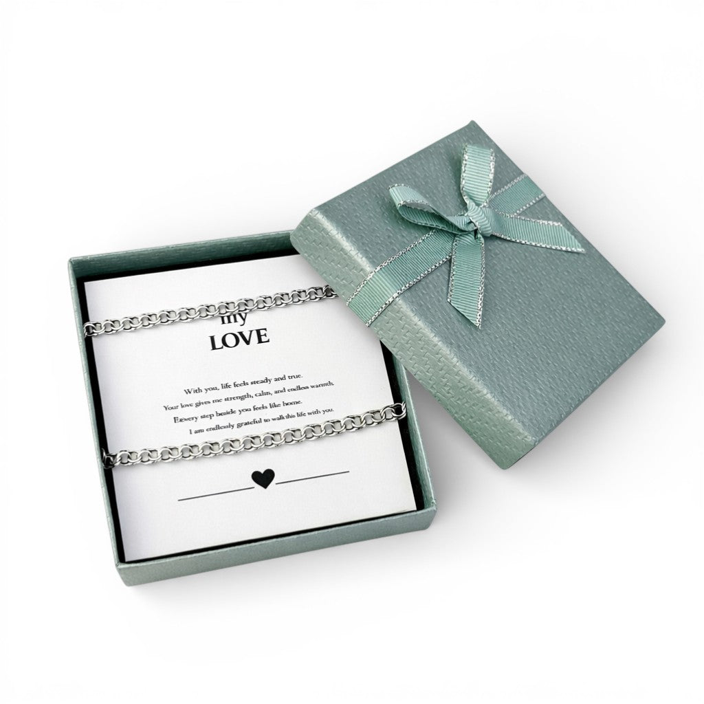 Balabinka Flat Bismarck Silver Chain with Square Gift Set Box