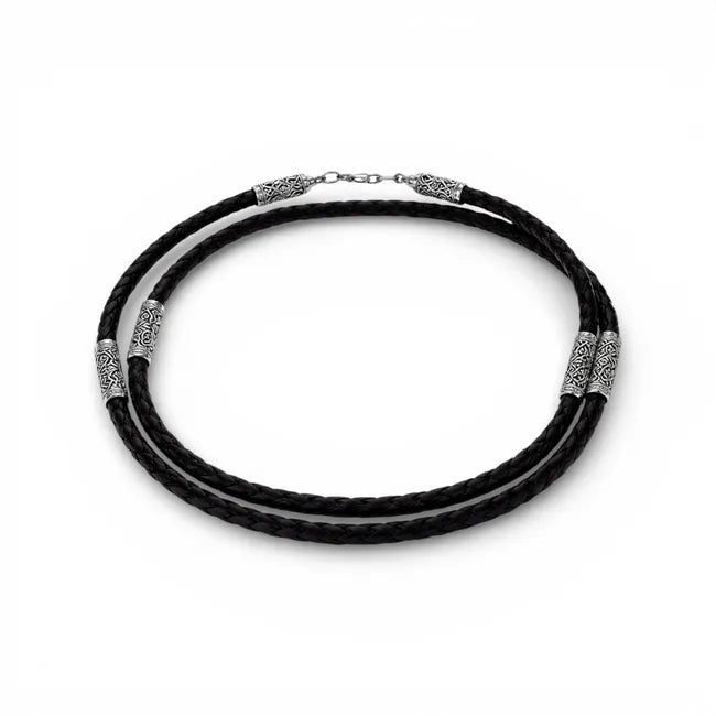 Balabinka Silver Silk Cord Necklace with Decorative Inserts