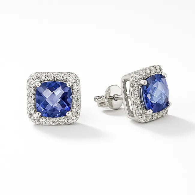 Balabinka Square CZ Stud Earrings with Halo Setting
