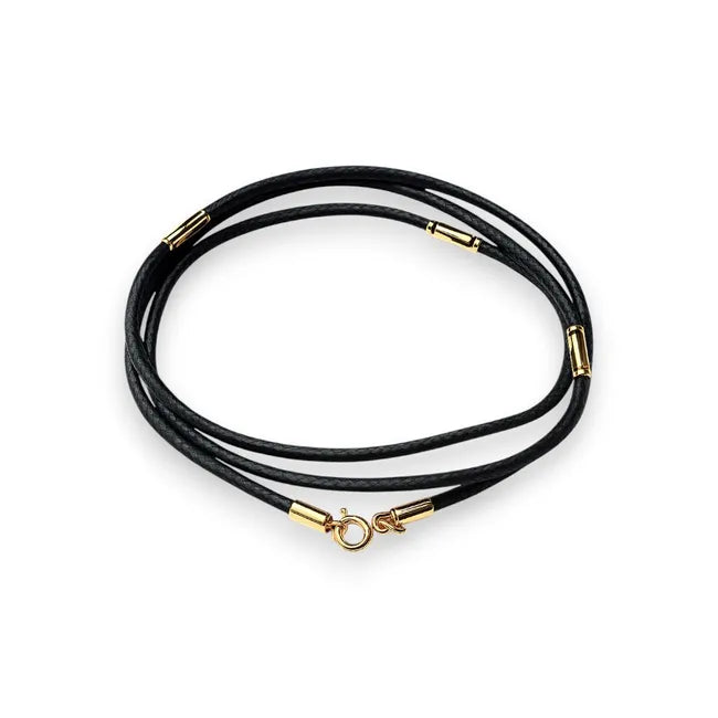 Balabinka Silver Leather Cord Necklace with Gold-Plated Inserts