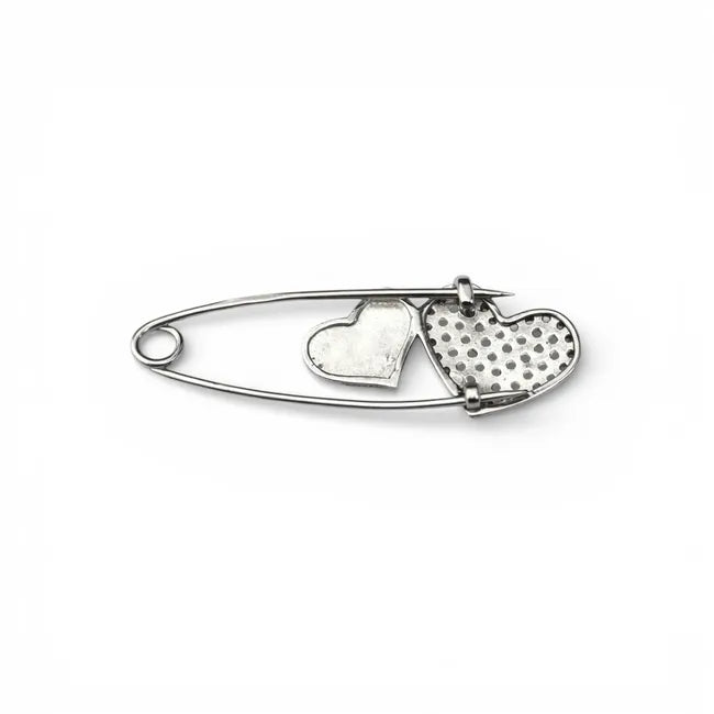 Balabinka Silver Two Hearts Safety Pin Brooch