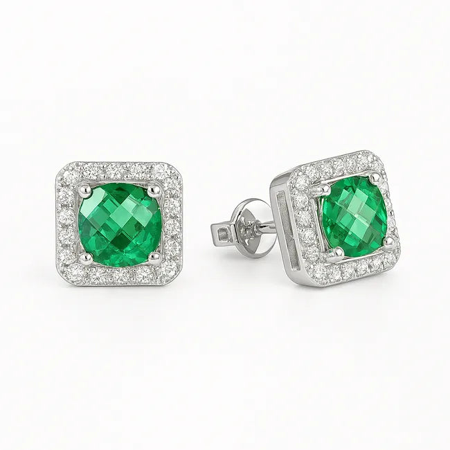 Balabinka Square CZ Stud Earrings with Halo Setting
