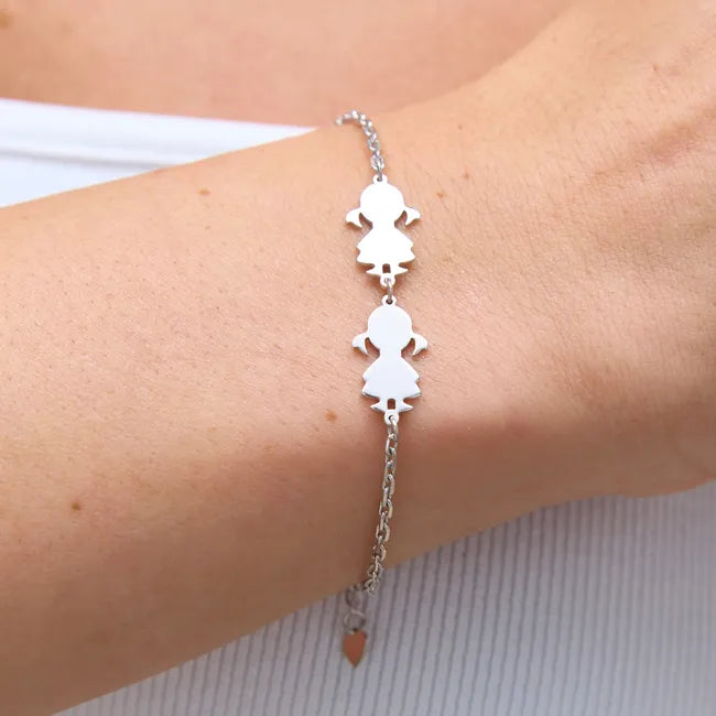 Balabinka Silver Engraving Bracelet Two Daughters